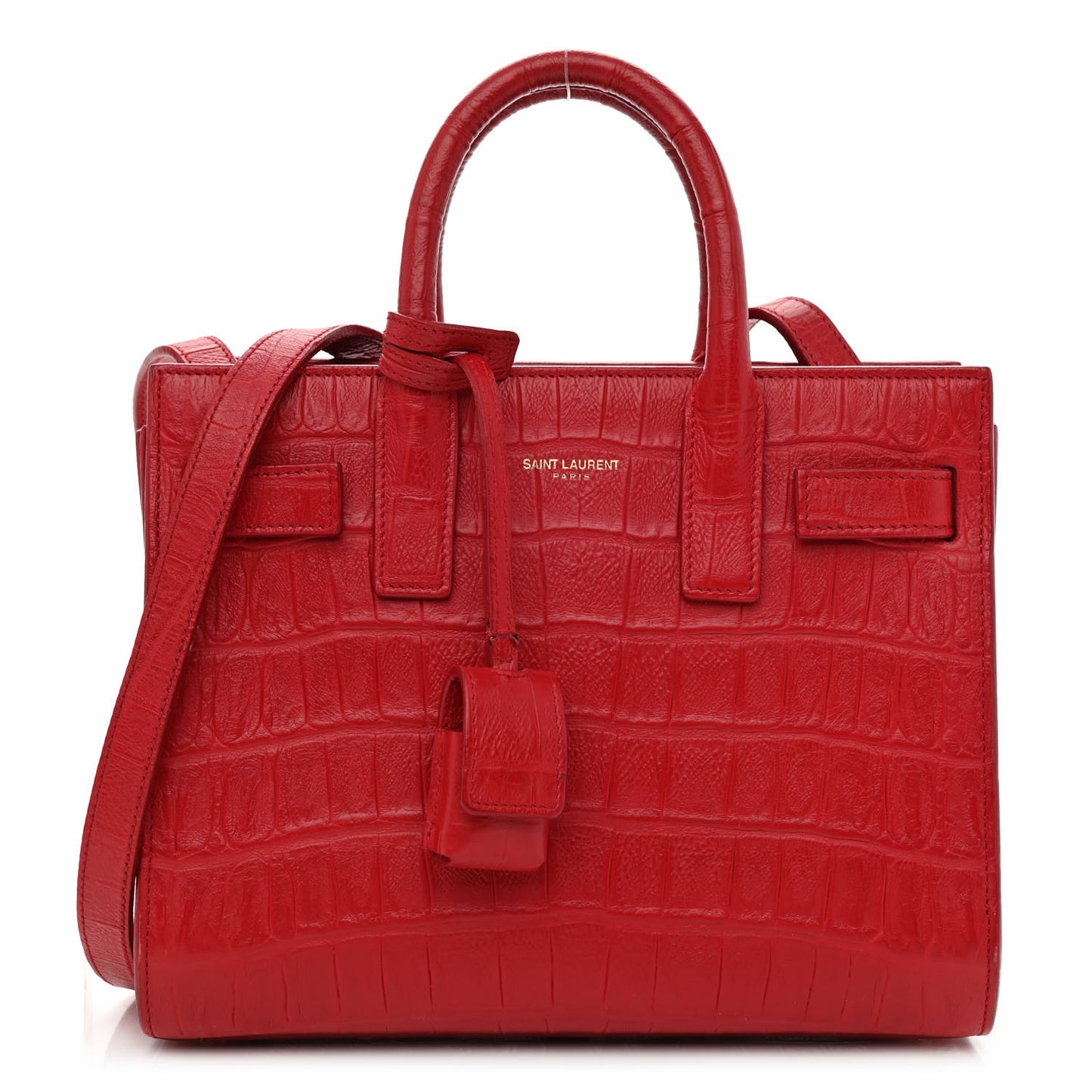 Calfskin Crocodile Embossed Nano Sac De Jour Red