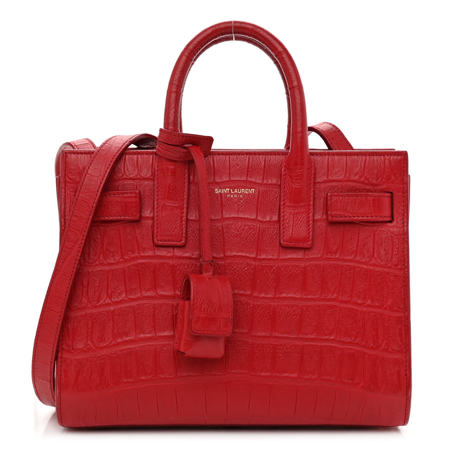 Saint Laurent Calfskin Crocodile Embossed Nano Sac De Jour Red 1 of 11