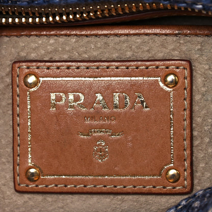 Prada Tweed Medium Shoulder Bag Blue 6 of 17