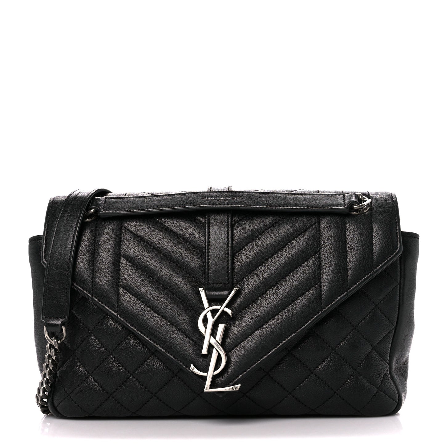 Sheepskin Tri-Quilt Monogram Medium College Bag Black Black