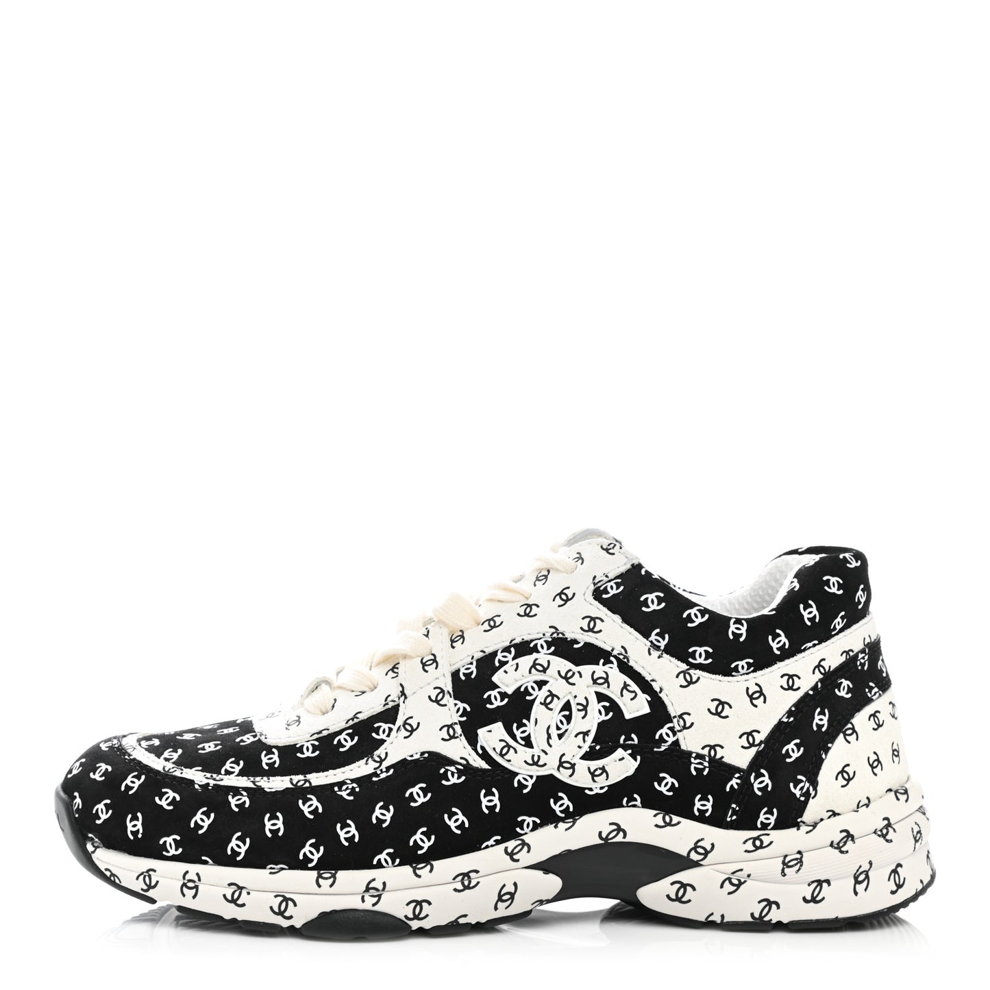 Nylon Suede Calfskin Printed CC Sneakers 39 White Black
