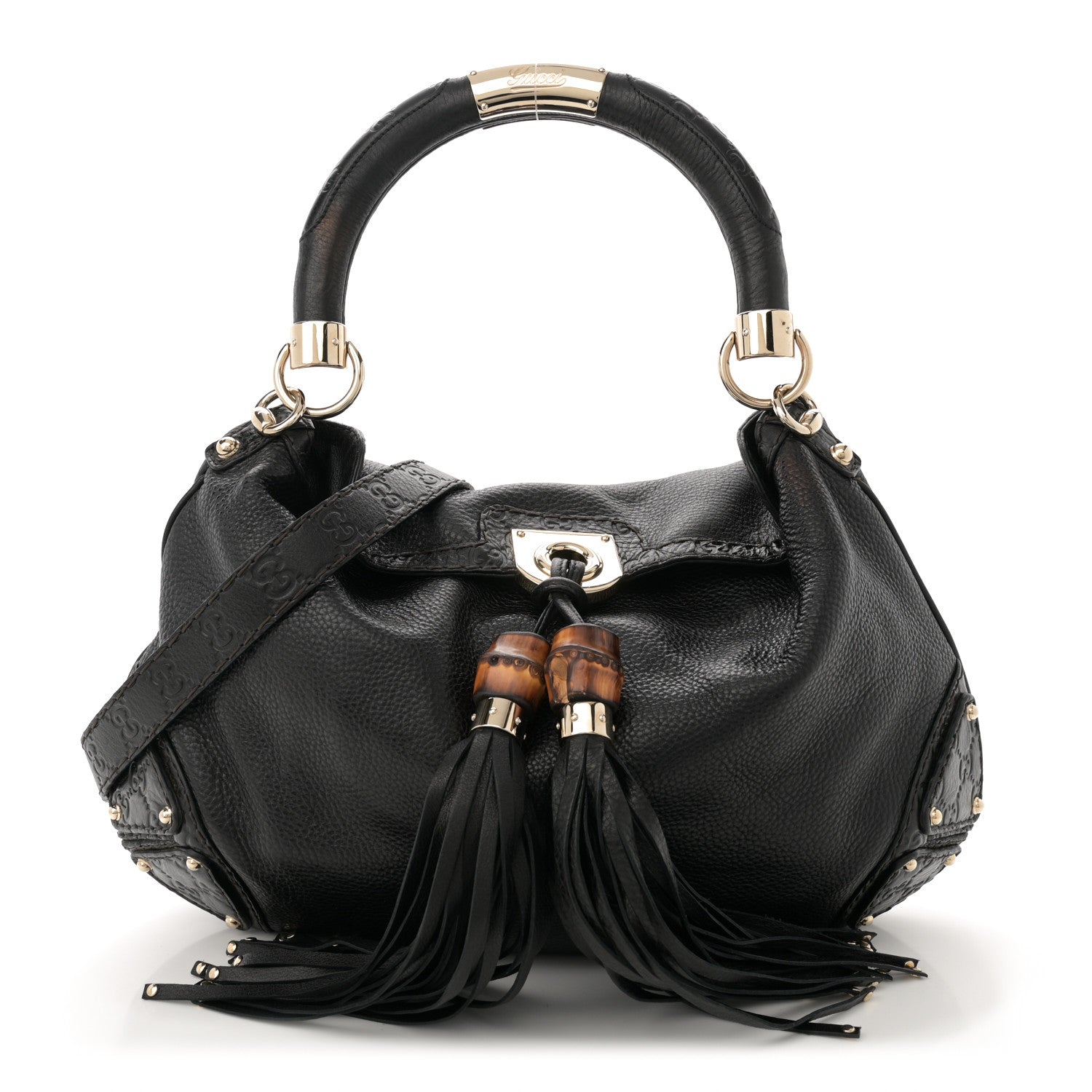 Gucci Calfskin Medium Indy Top Handle Hobo Black 1 of 11