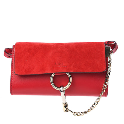 Chloe Suede Calfskin Mini Faye Shoulder Bag Tulip Red 1 of 10