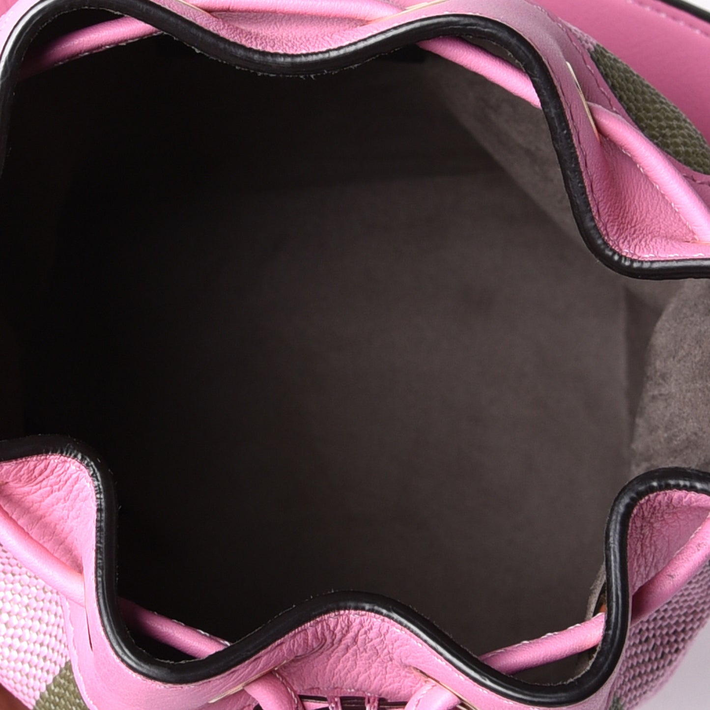 Raffia Vitello Seta F is Fendi Pequin Gingham Woven Mini Mon Tresor Bucket Bag Military Rosa Lollypop