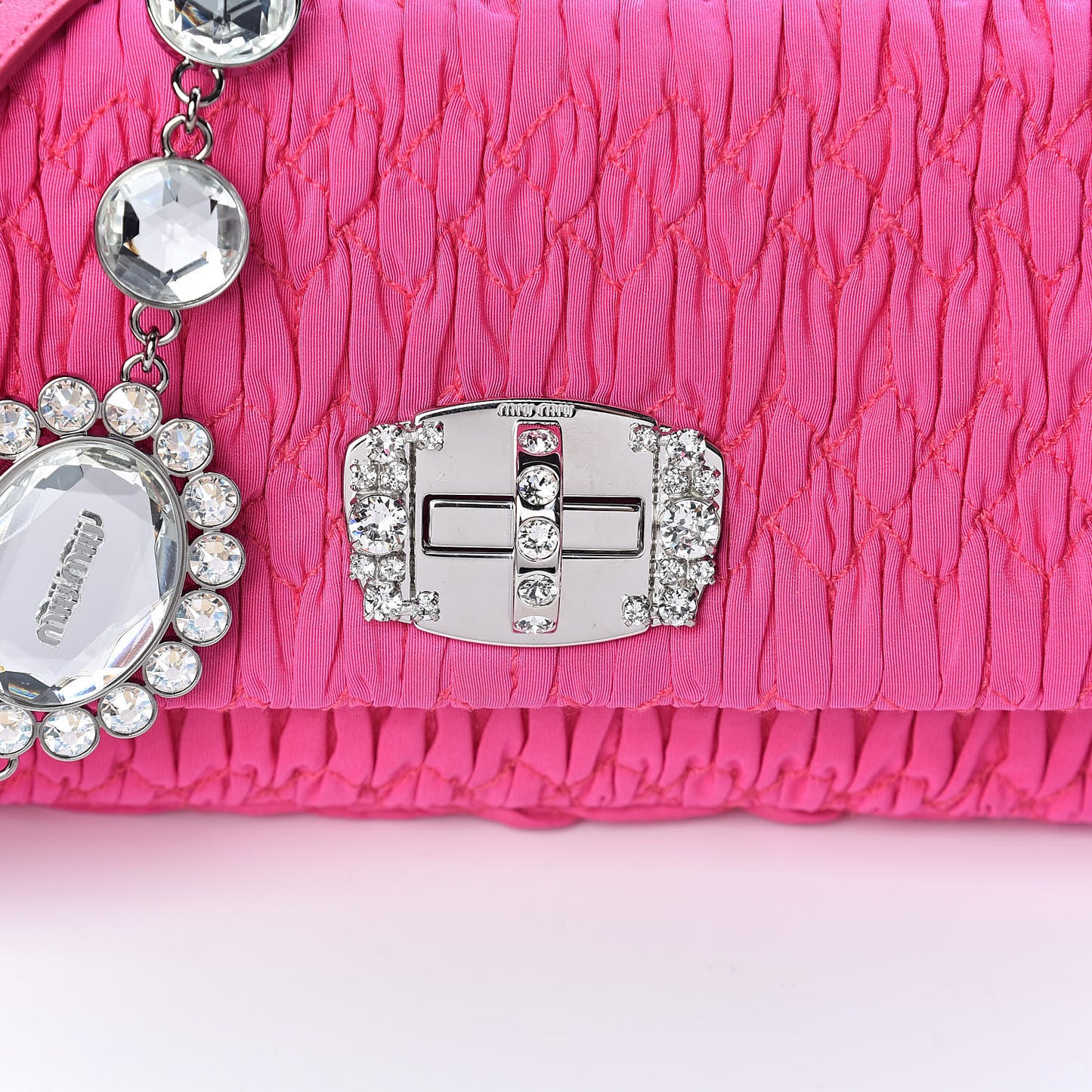 Faille Matelasse Crystal Flap Clutch Pink