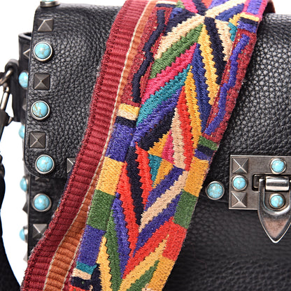 Valentino Garavani Pebbled Calfskin Turquoise Medium Guitar Strap Rockstud Rolling Flap Saddle Bag Black 17 of 17