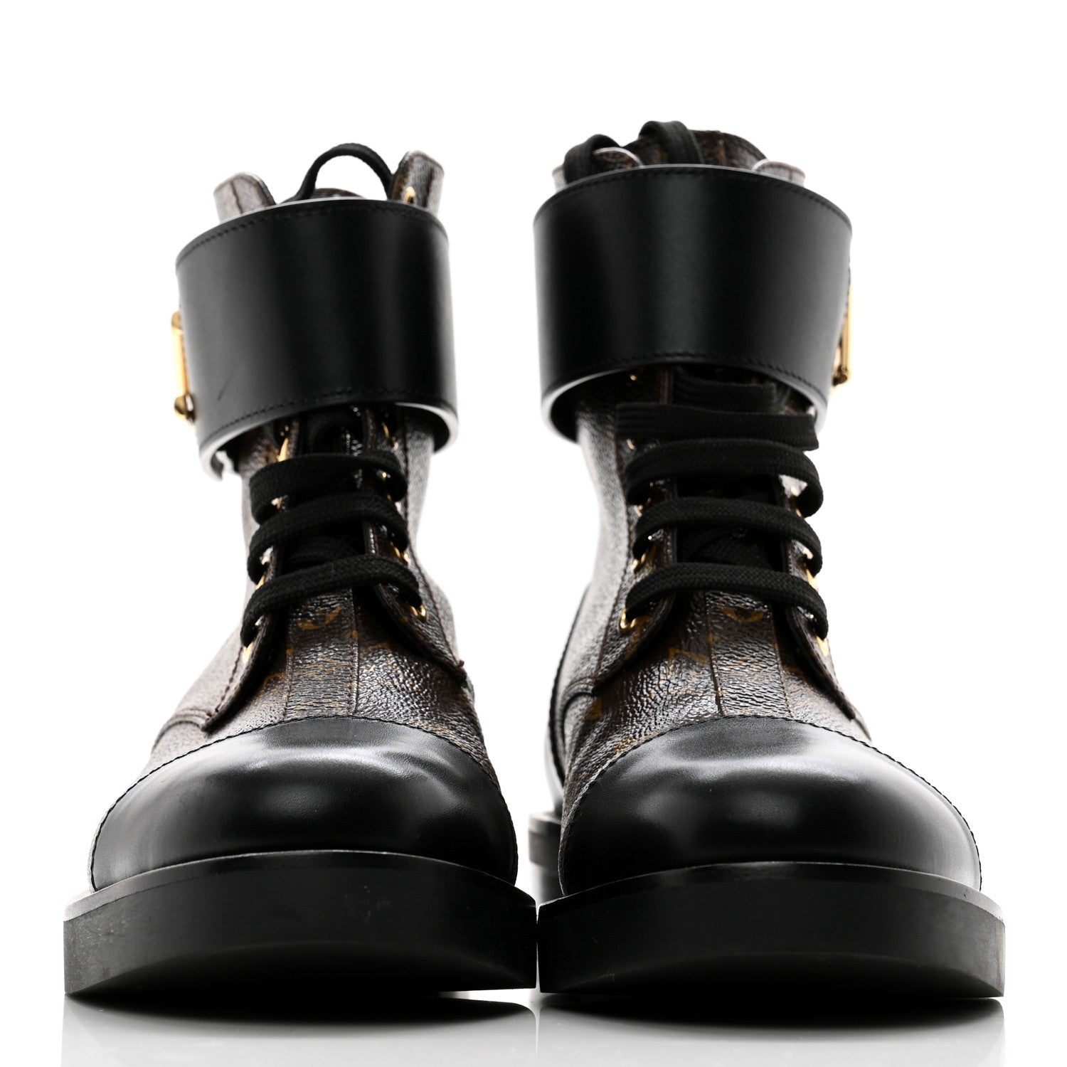Louis Vuitton Calfskin Monogram Wonderland Flat Ranger Boots 37 Black 2 of 9