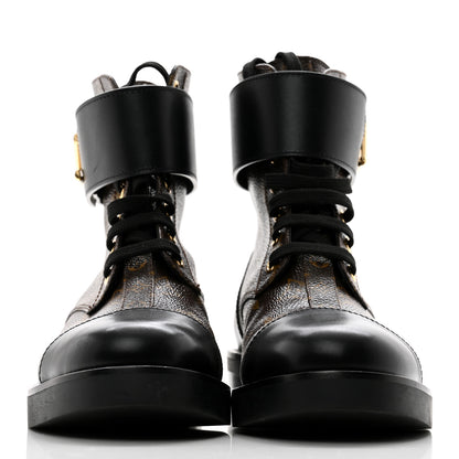 Louis Vuitton Calfskin Monogram Wonderland Flat Ranger Boots 37 Black 2 of 9
