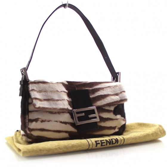 Calf Hair Zebra Print Baguette Handbag Bag