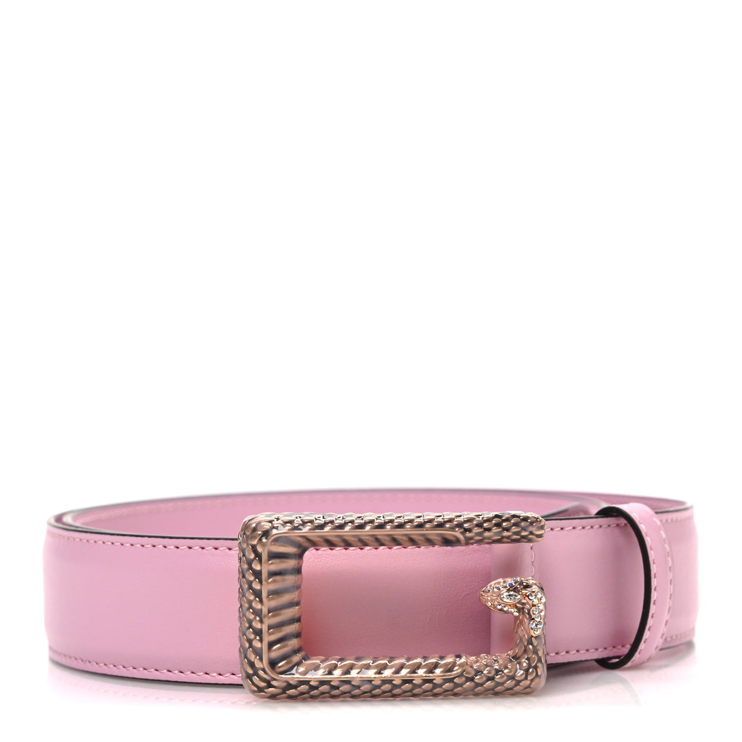 Plutone Calfskin Enamel Crystal Square G Snake 30mm Belt 80 32 Sugar Pink