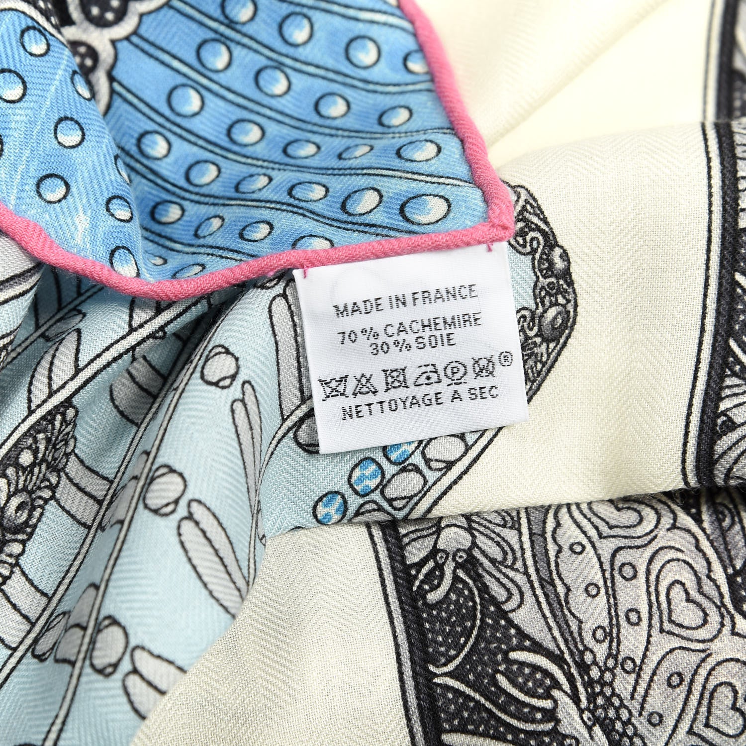 Hermes Cashmere Silk Parures De Samourais Shawl 140 Blanc Turquoise Vert 4 of 5