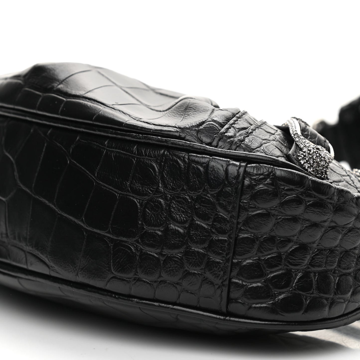 Extra Supple Calfskin Crystal Crocodile Embossed Le Cagole Shoulder Bag XS Black