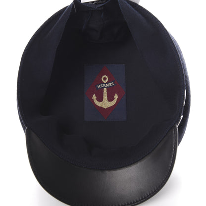 Hermes Glossy Lambskin Wool Womens Vauban Cap 58 Marine Black 6 of 8