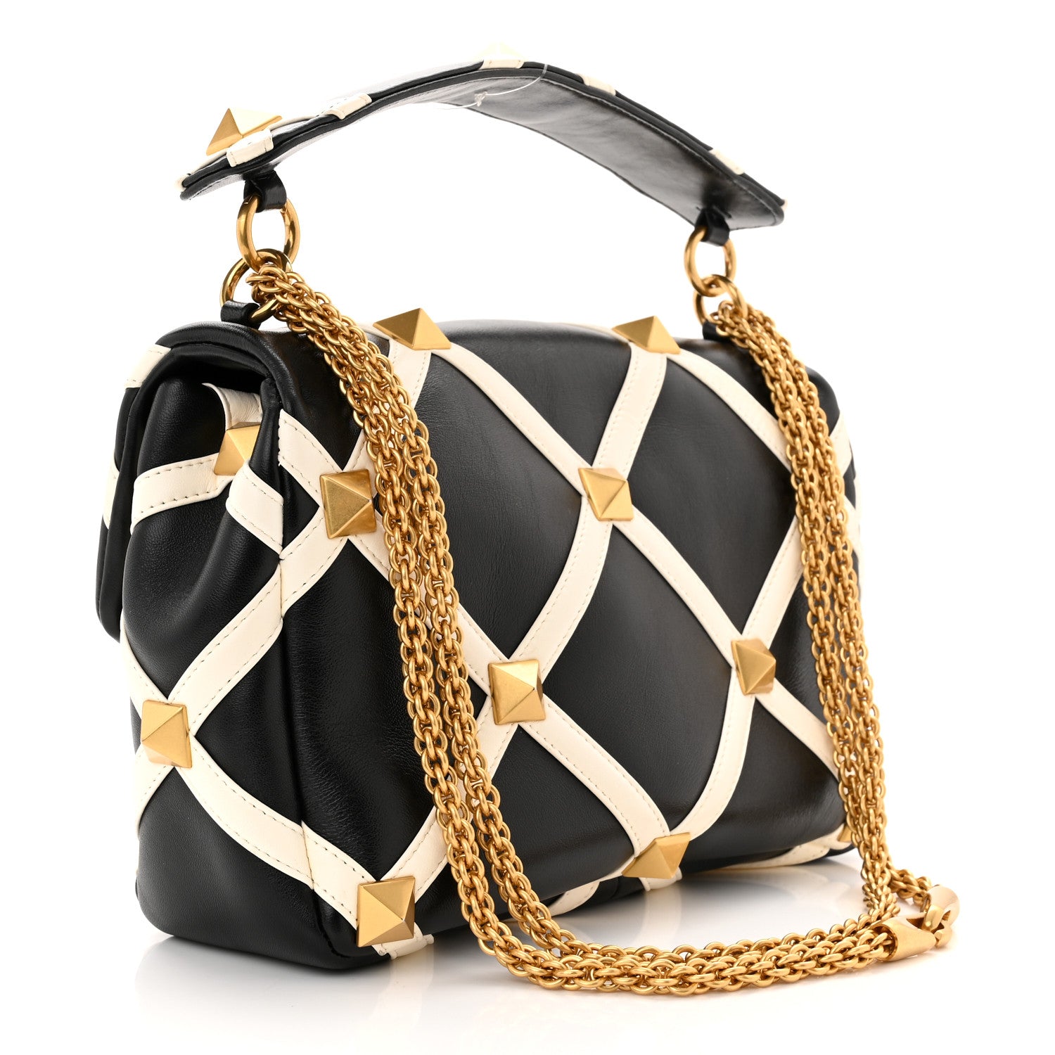Valentino Garavani Nappa Large Roman Stud Shoulder Bag Black White 3 of 9