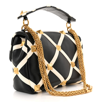 Valentino Garavani Nappa Large Roman Stud Shoulder Bag Black White 3 of 9