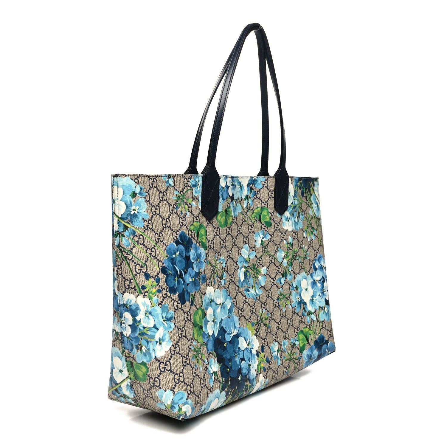 Gucci GG Supreme Monogram Blooms Large Reversible Tote Beige Blue Navy 3 of 10