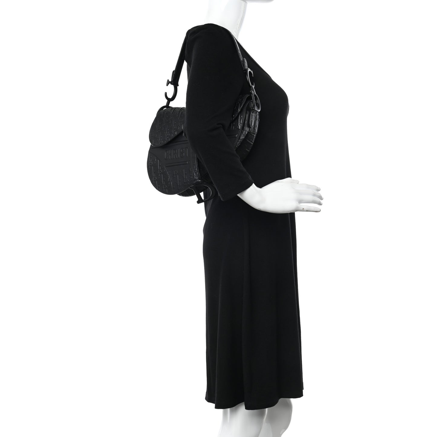 Calfskin Embossed Oblique Saddle Bag Black