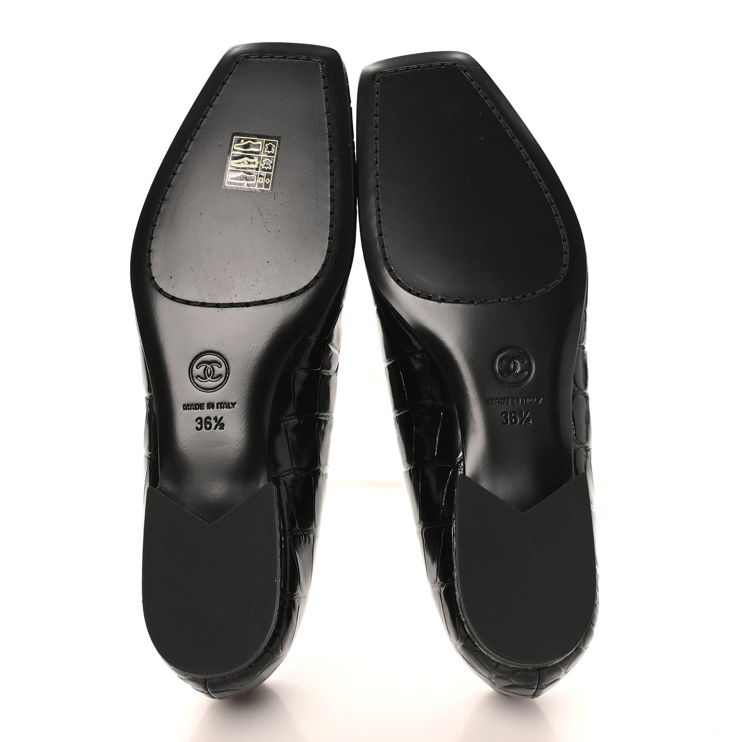 Patent Calfskin Crocodile Embossed Ballet Flats 36.5 Black