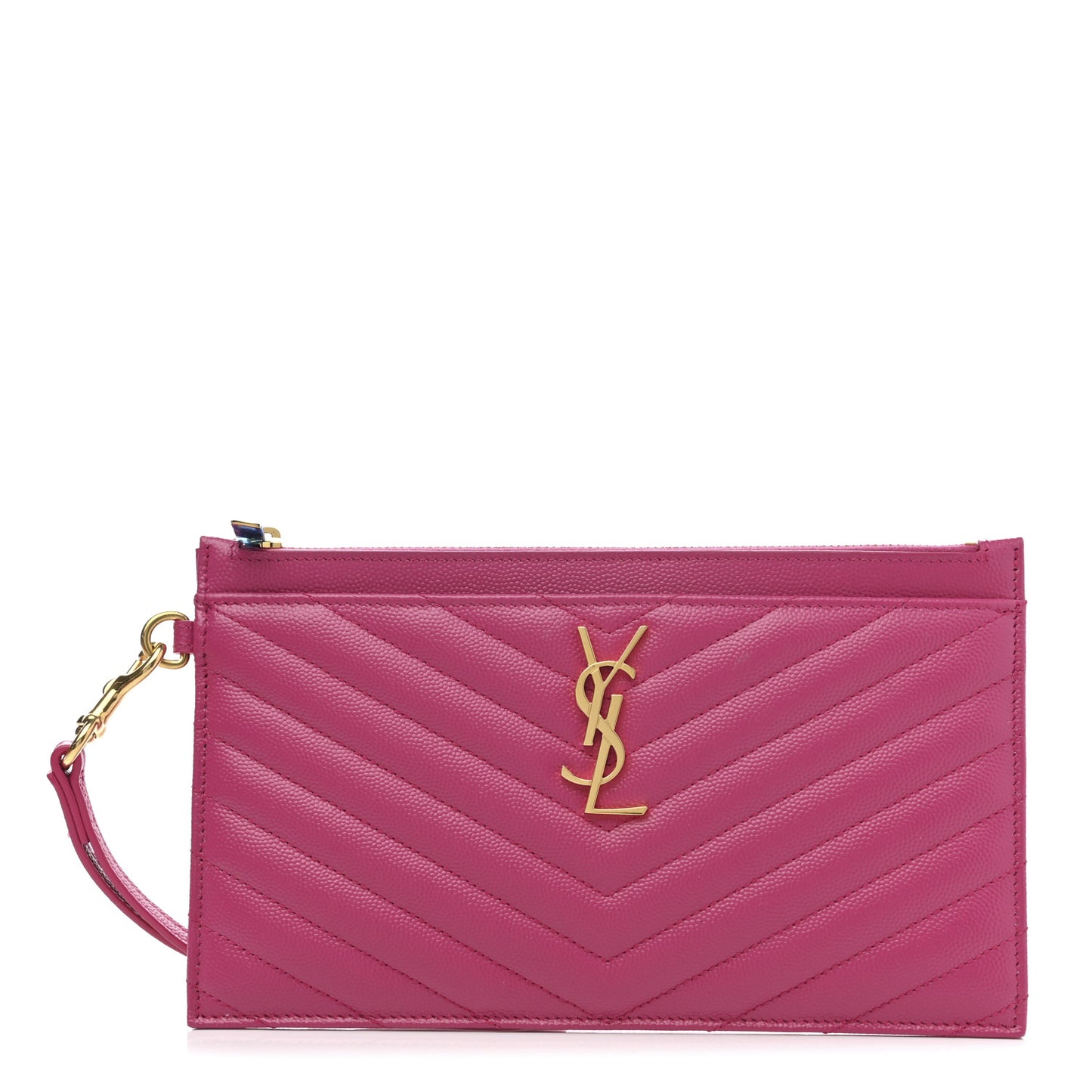 Grain De Poudre Chevron Monogram Large Bill Pouch Fuxia Couture