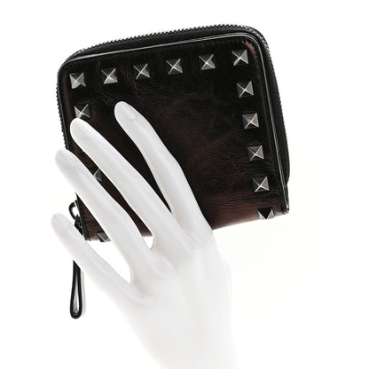Valentino Garavani Metallic Wrinkled Calfskin Rockstud Compact Zip Around Wallet Bronze 2 of 9