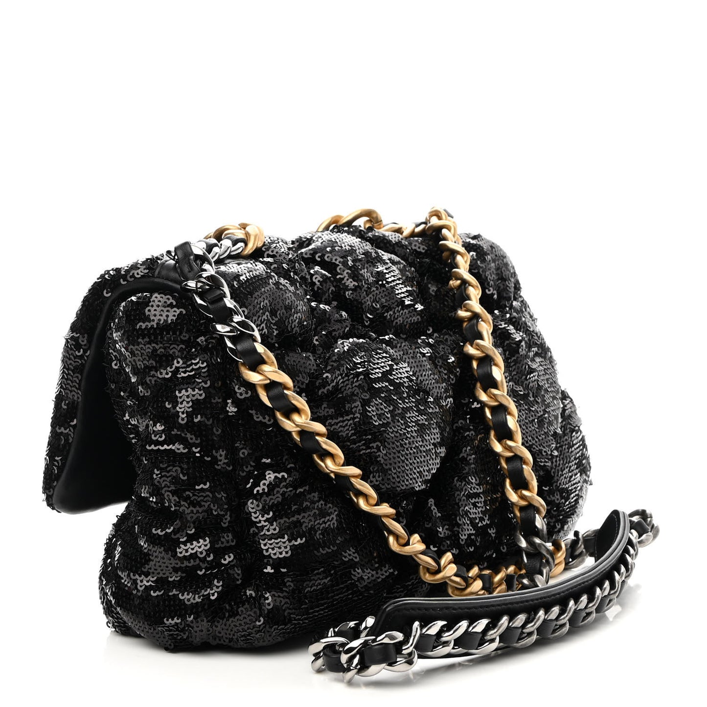 Sequin Quilted Medium Chanel 19 Flap Black