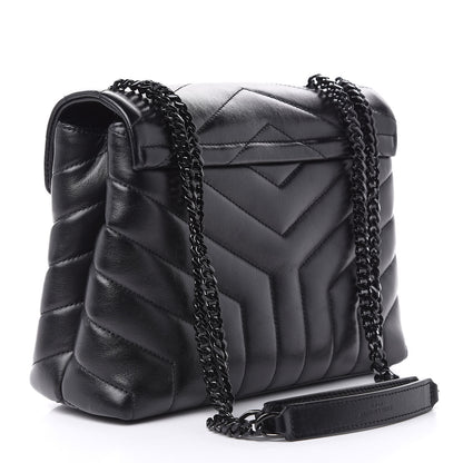 Saint Laurent Calfskin Y Quilted Monogram Small Loulou Chain Satchel Black 3 of 10