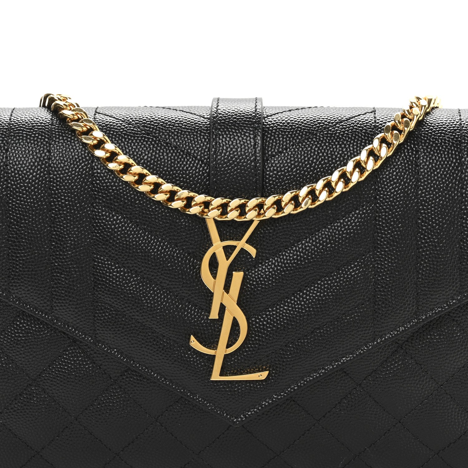 Saint Laurent Grain De Poudre Mixed Matelasse Triquilt Monogram Chain Wallet Black 7 of 10