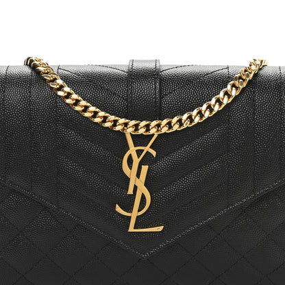 Saint Laurent Grain De Poudre Mixed Matelasse Triquilt Monogram Chain Wallet Black 7 of 10