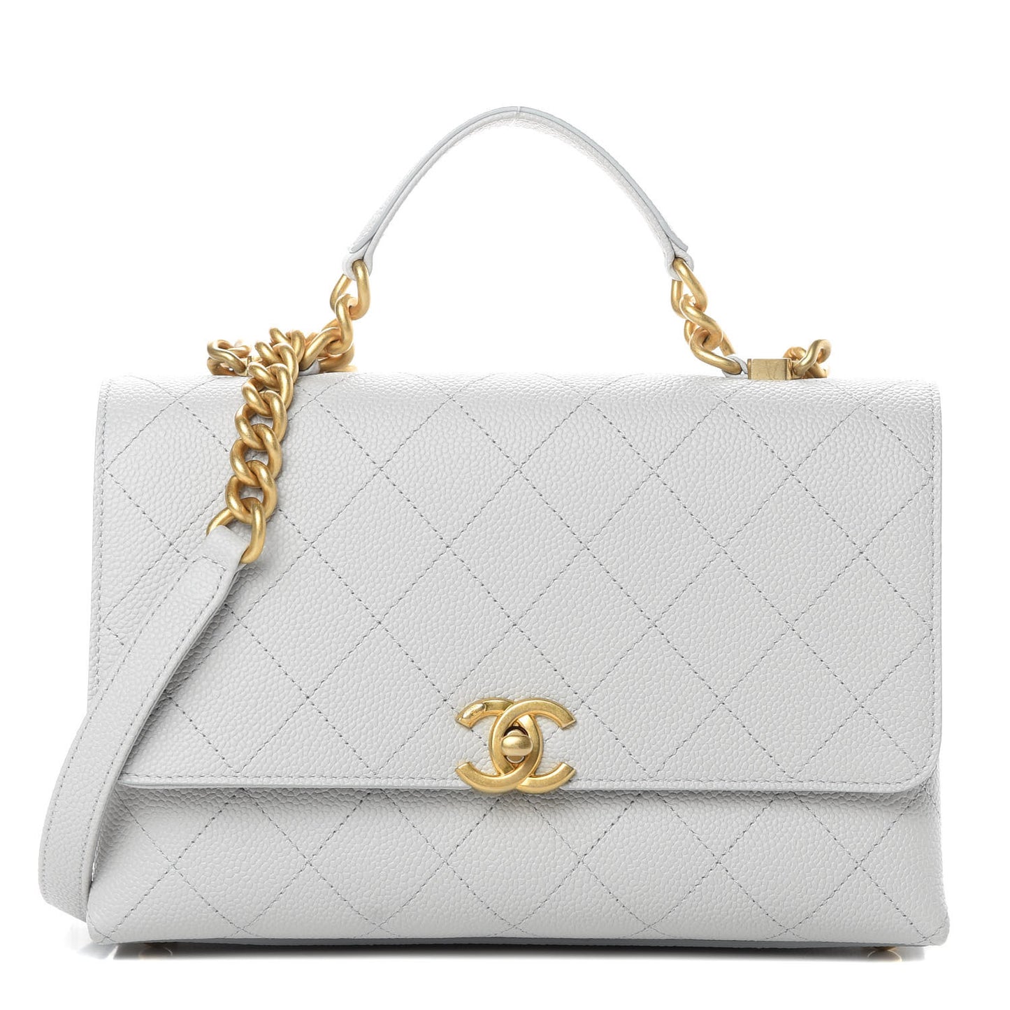 Grained Calfskin Small Stitched Flap Grey