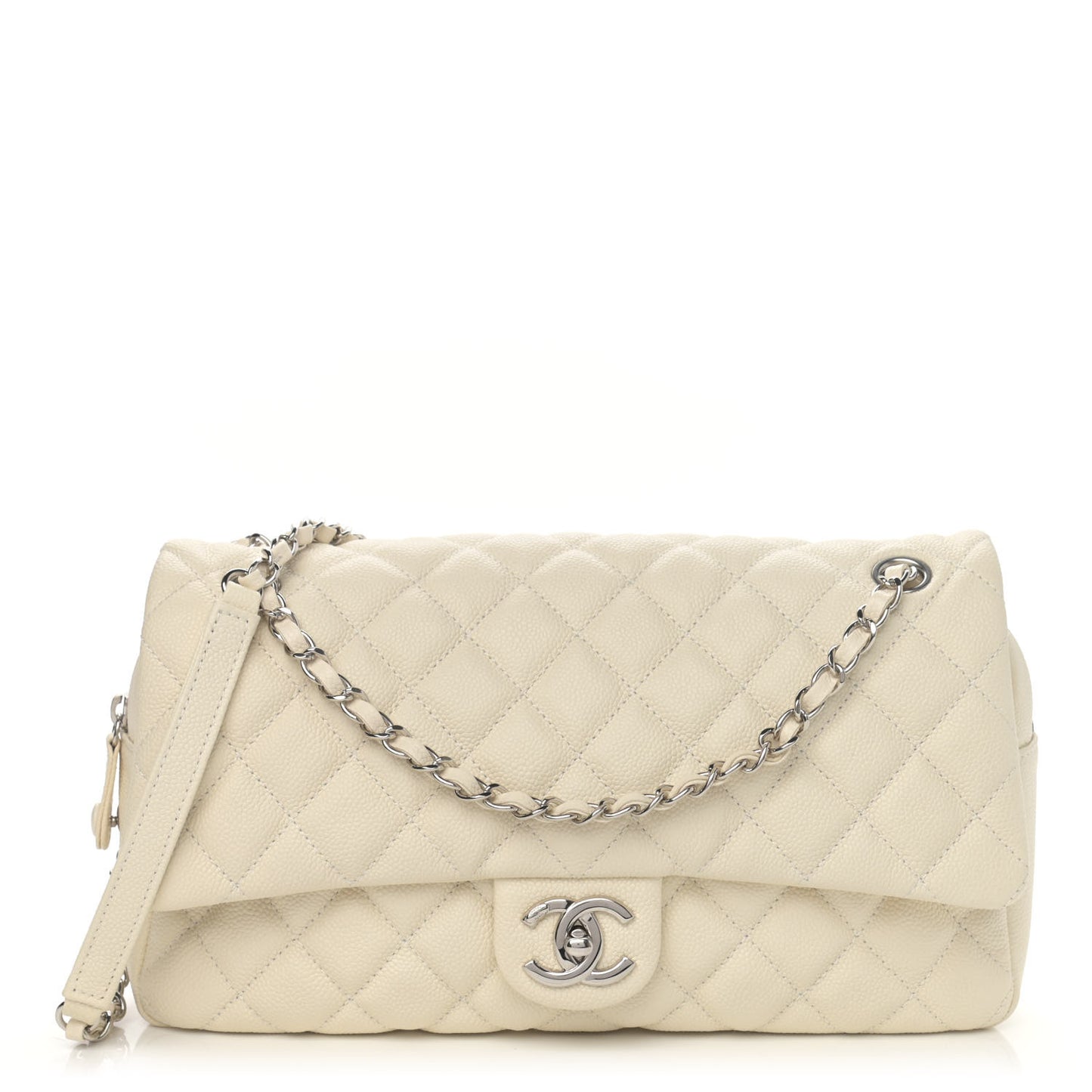 Caviar Quilted Jumbo Easy Flap Dark White