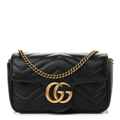 Gucci Calfskin Matelasse Super Mini GG Marmont Shoulder Bag Black 1 of 10