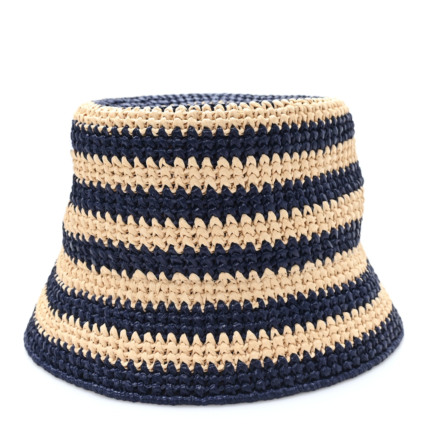 Raffia Striped Logo Embroidered Womens Bucket Hat M Naturale Baltico