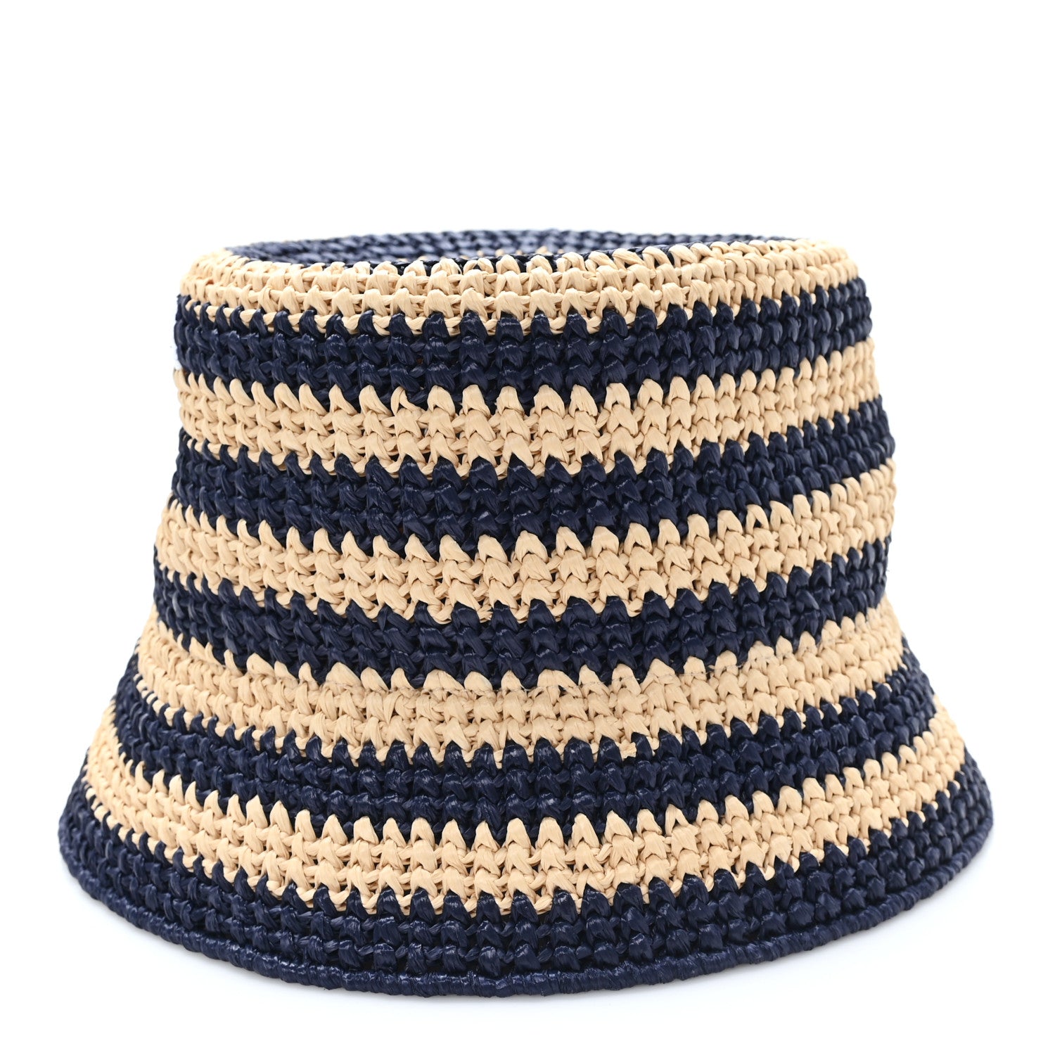 Prada Raffia Striped Logo Embroidered Womens Bucket Hat M Naturale Baltico 4 of 8