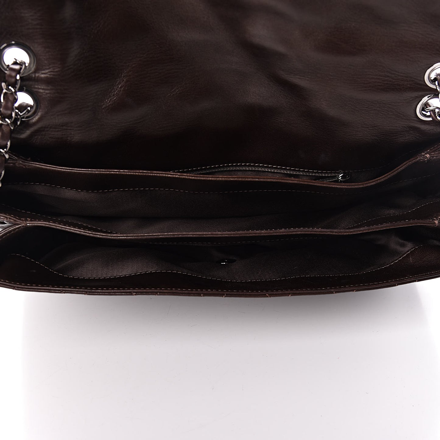 Lambskin Quilted Maxi 3 Flap Dark Brown