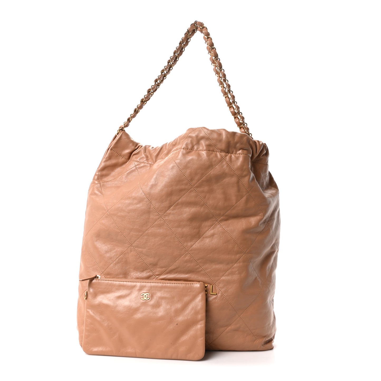 Shiny Calfskin Quilted Large Chanel 22 Brown