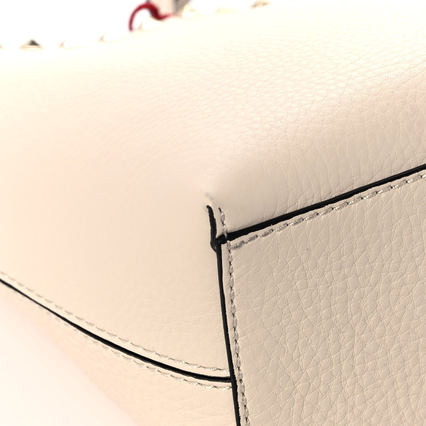 Grained Calfskin Small Rockstud Shoulder Tote Light Ivory