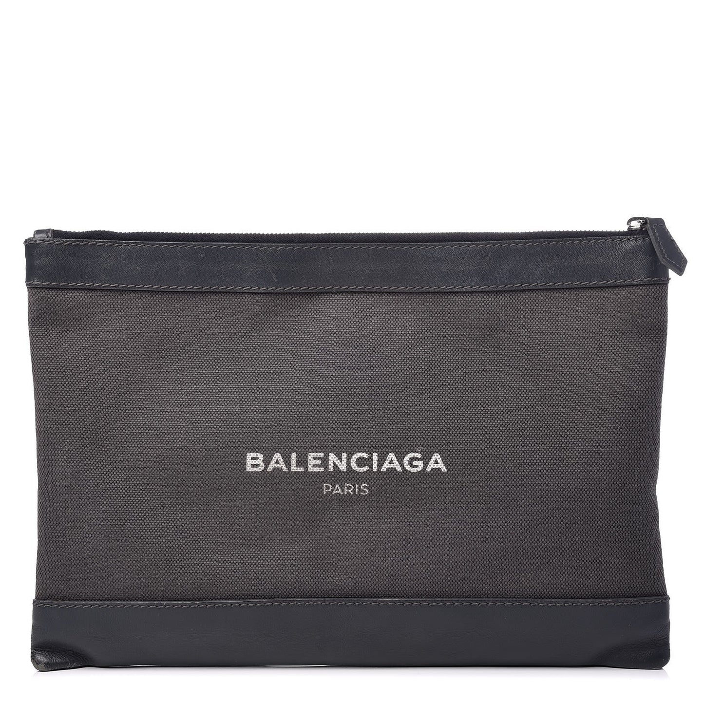 Cotton Canvas Calfskin Logo Clutch Ombre Grey Gradient