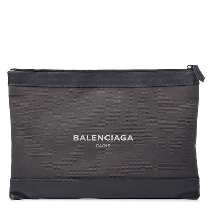 Balenciaga Cotton Canvas Calfskin Logo Clutch Ombre Grey Gradient 1 of 12