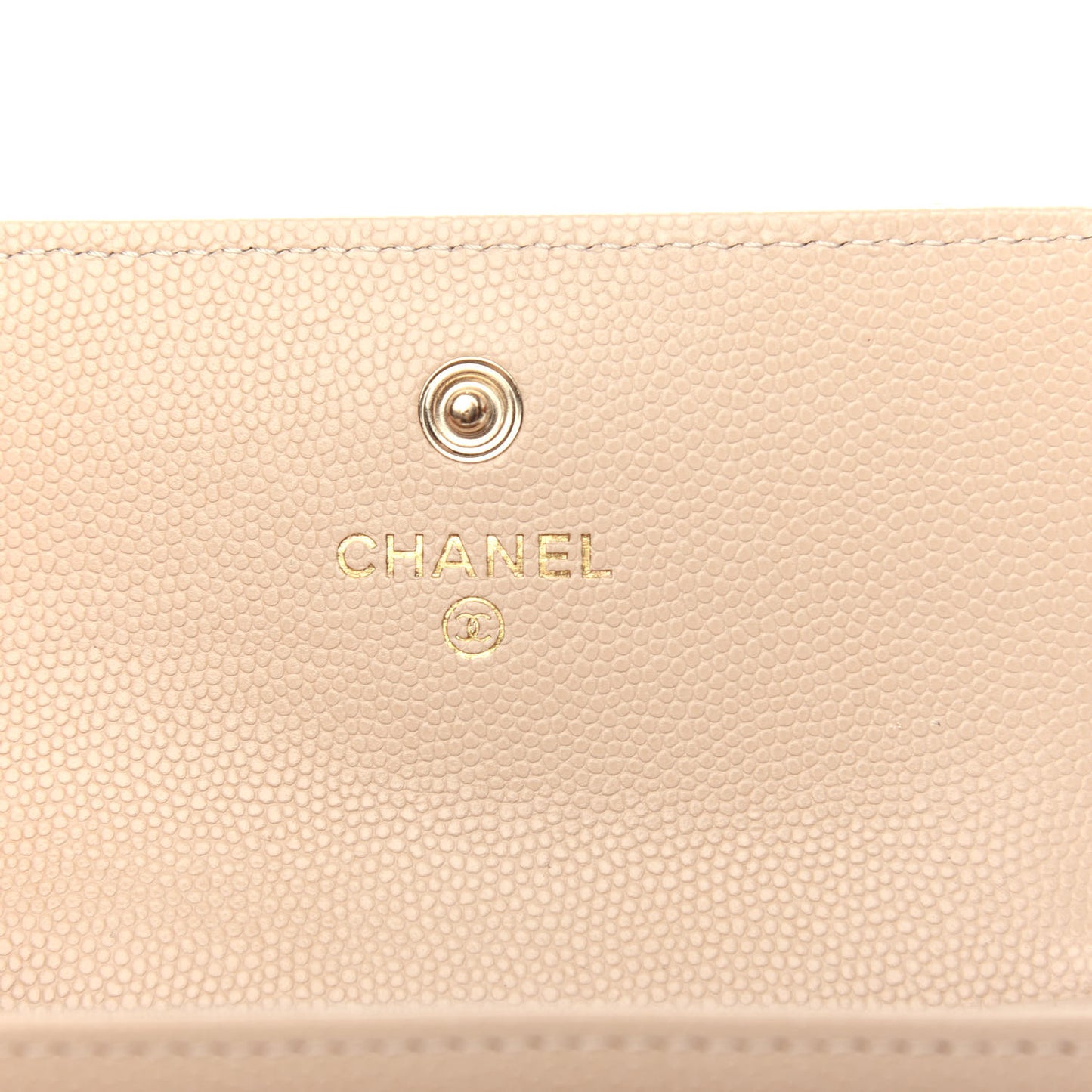 Caviar Pearl Quilted Coco Candy Flap Card Holder Beige