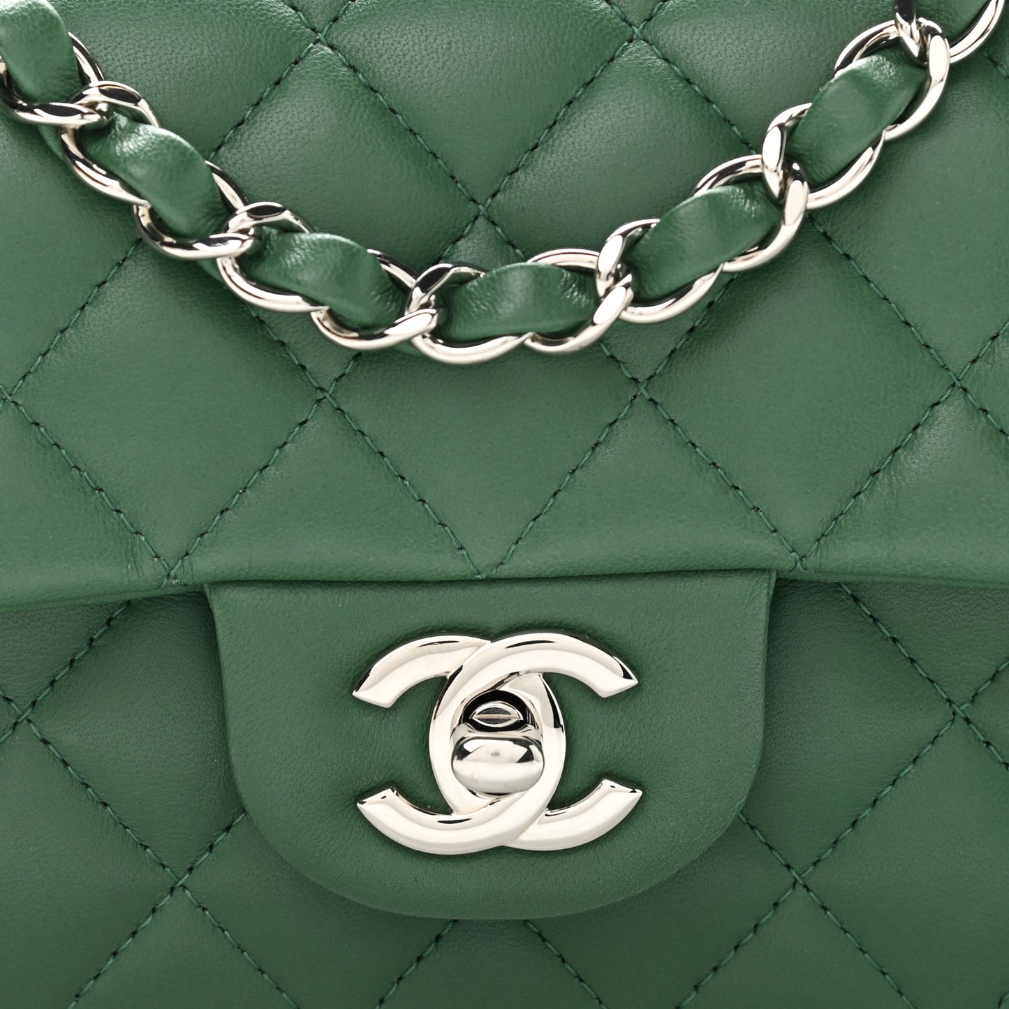 Lambskin Quilted Mini Rectangular Flap Green
