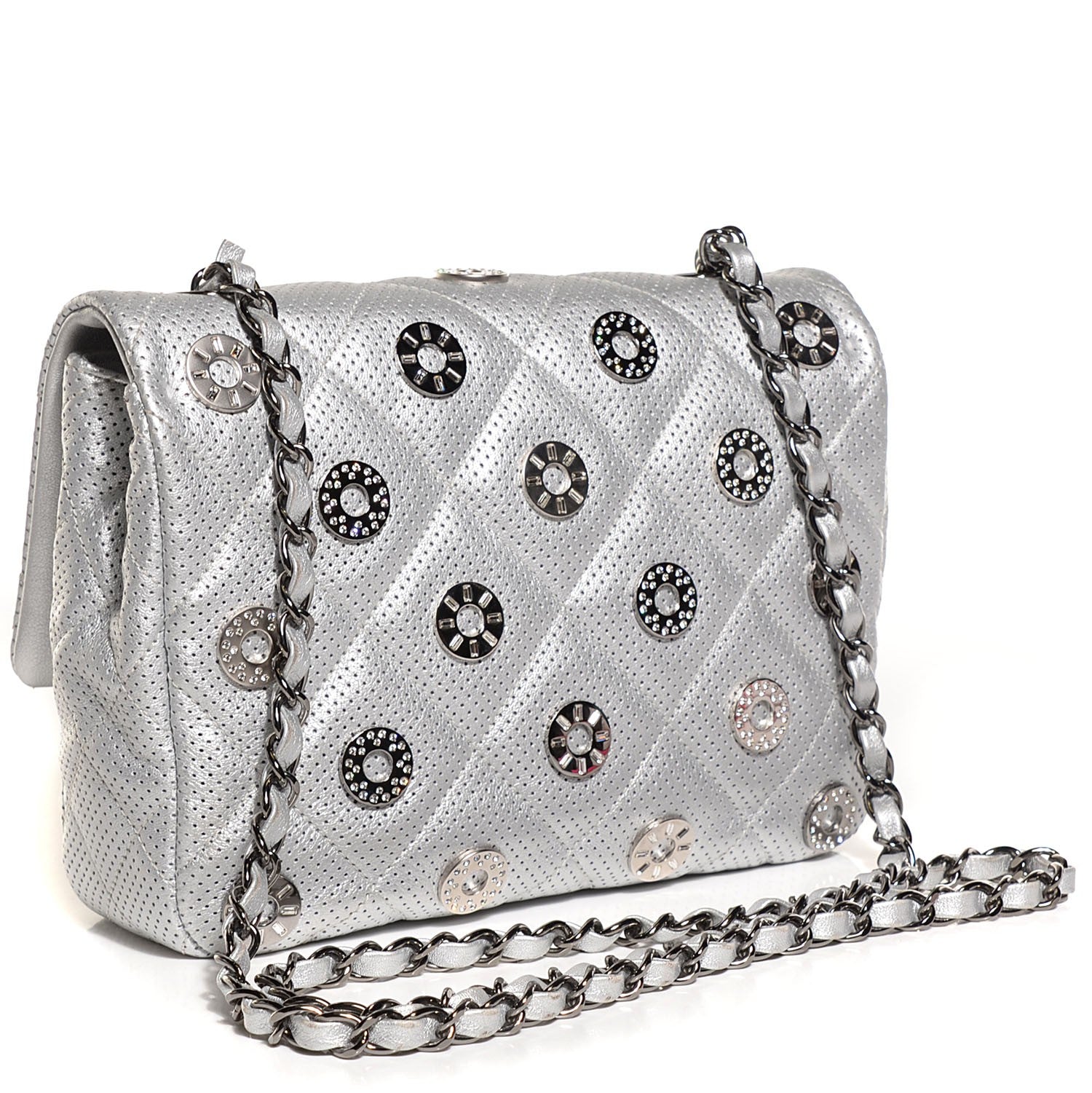 Chanel Perforated Metallic Lambskin Small CC Medals Flap Silver 3 of 9