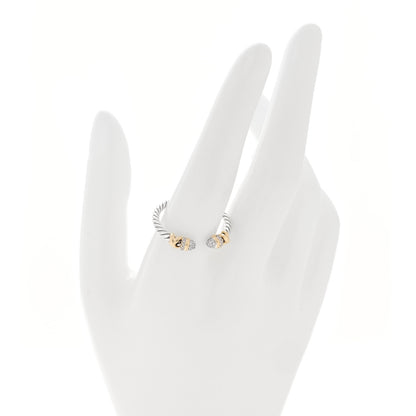 David Yurman Sterling Silver 18K Yellow Gold Diamond Petite Helena Open Ring 61 9.5 2 of 4