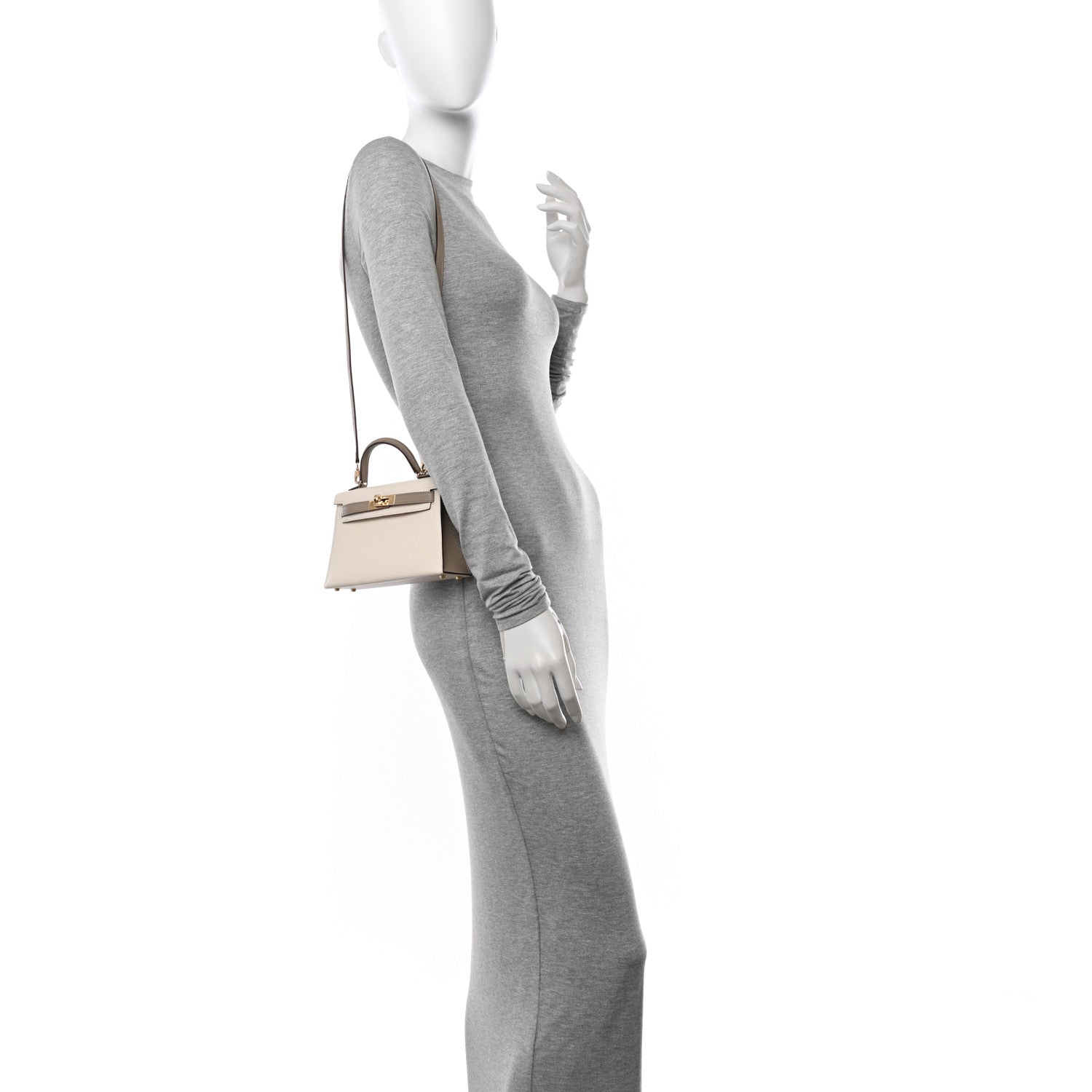 Hermes Chevre Mysore Horseshoe Mini Kelly Sellier 20 Craie Gris Asphalte 2 of 11