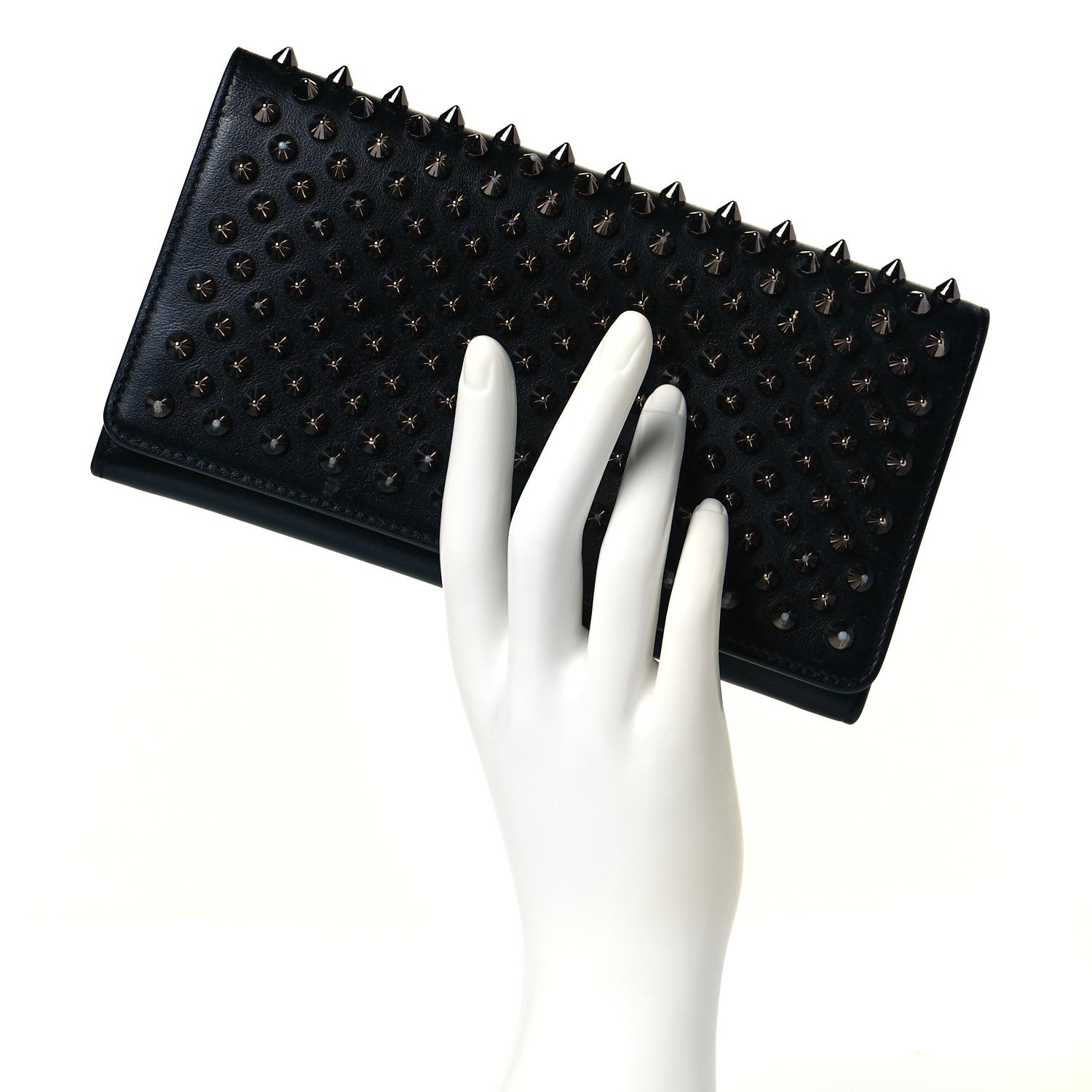 Christian Louboutin Calfskin Macaron Spiked Flap Wallet Black 2 of 10