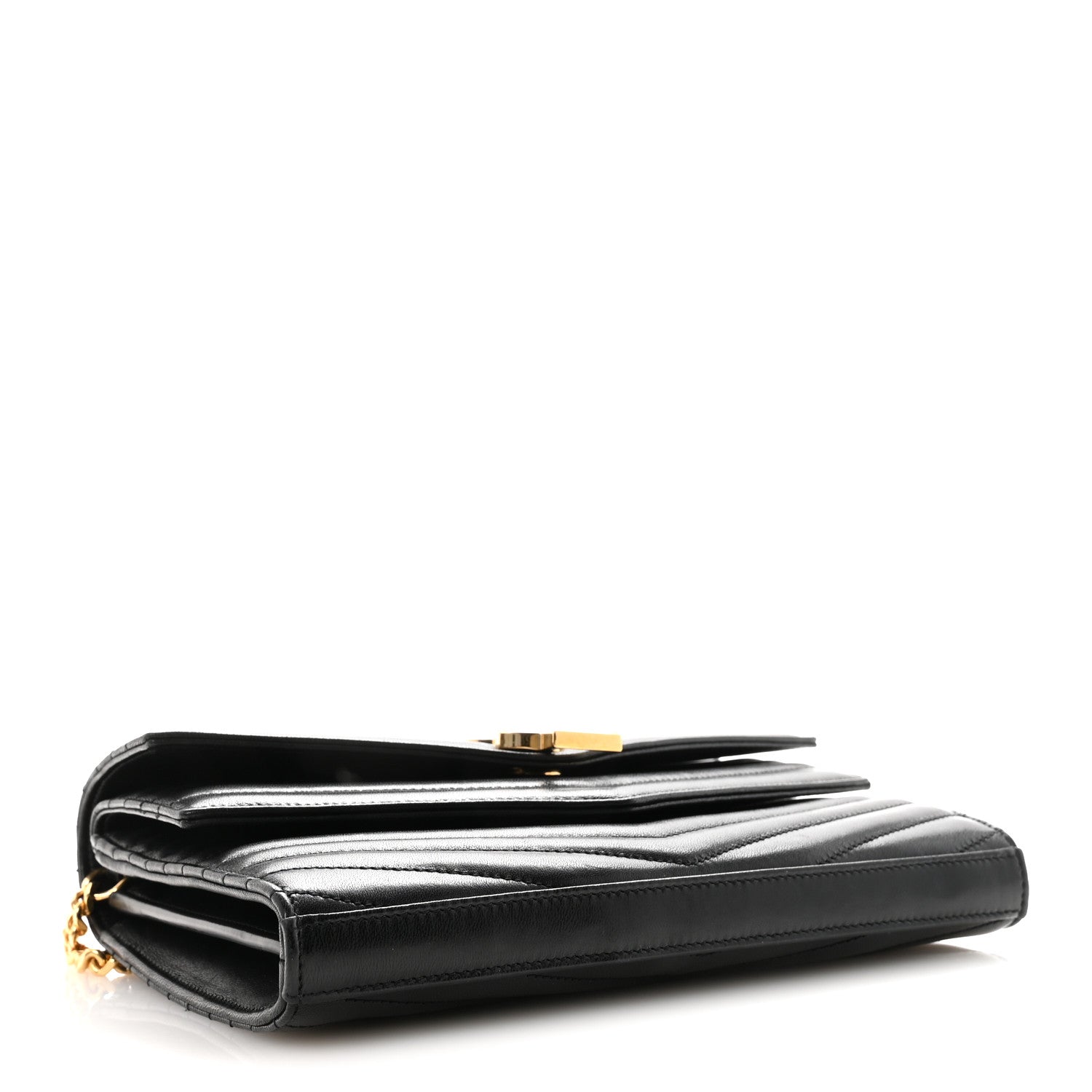 Saint Laurent Lambskin Matelasse Chevron Monogram Sulpice Chain Wallet Black 4 of 10