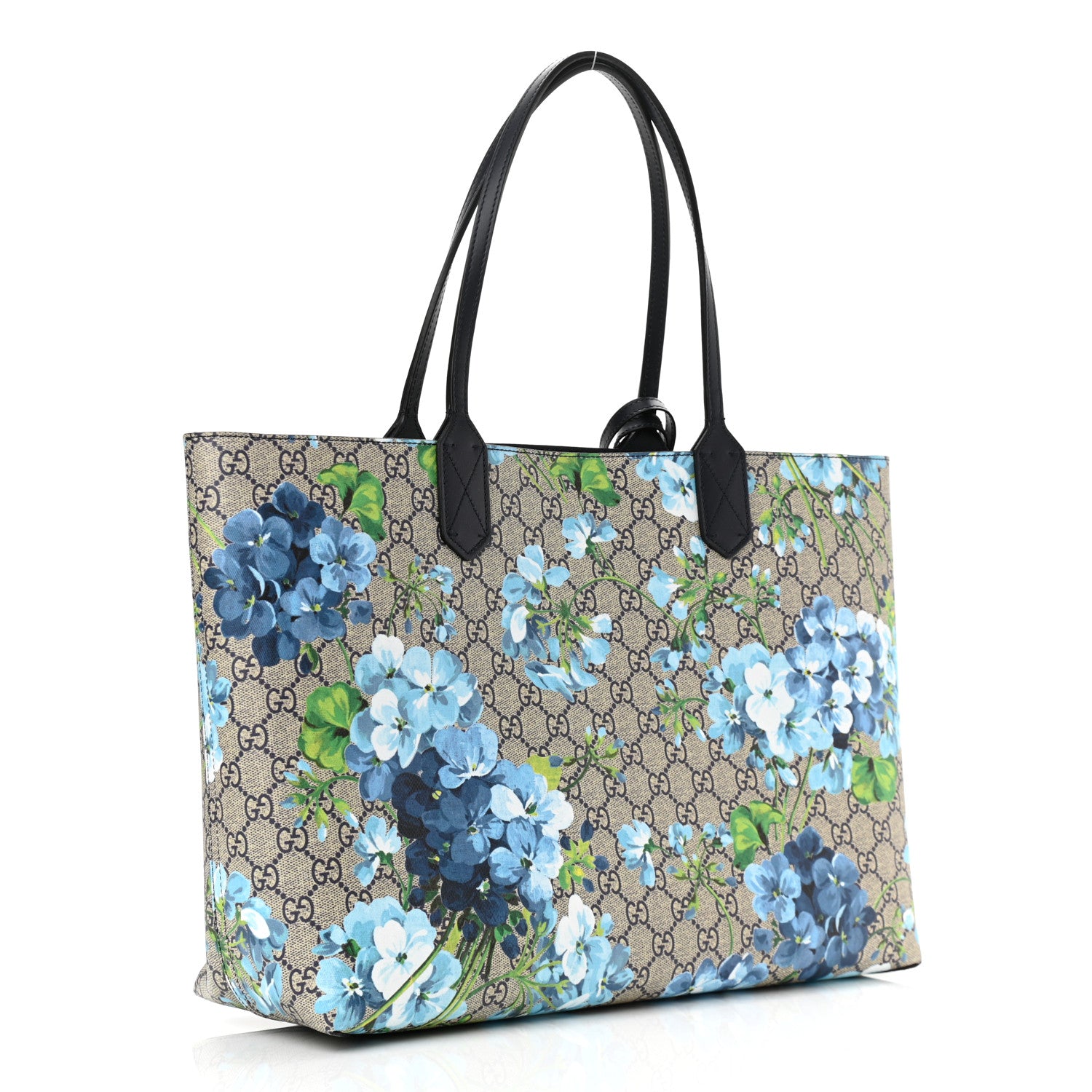 Gucci GG Supreme Monogram Blooms Medium Reversible Tote Beige Blue Navy 3 of 17