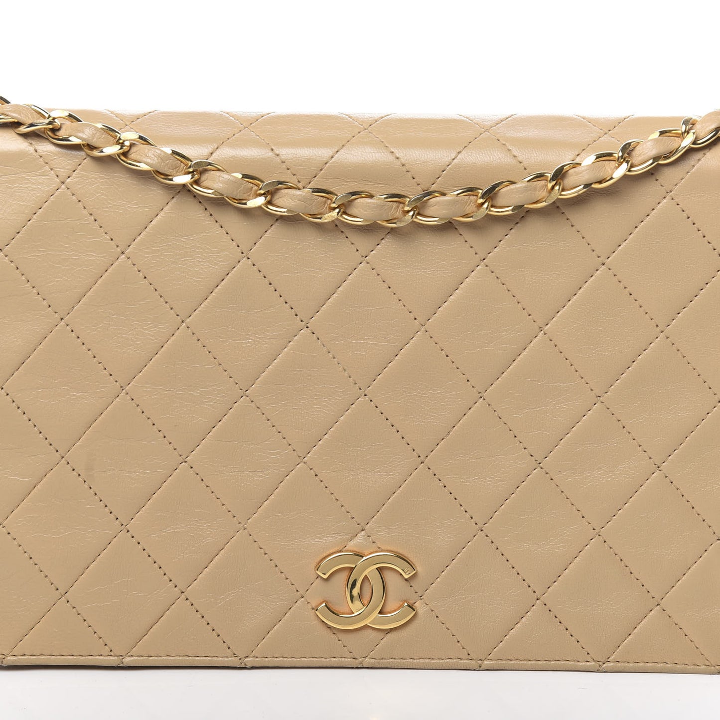Lambskin Quilted Medium Single Flap Beige