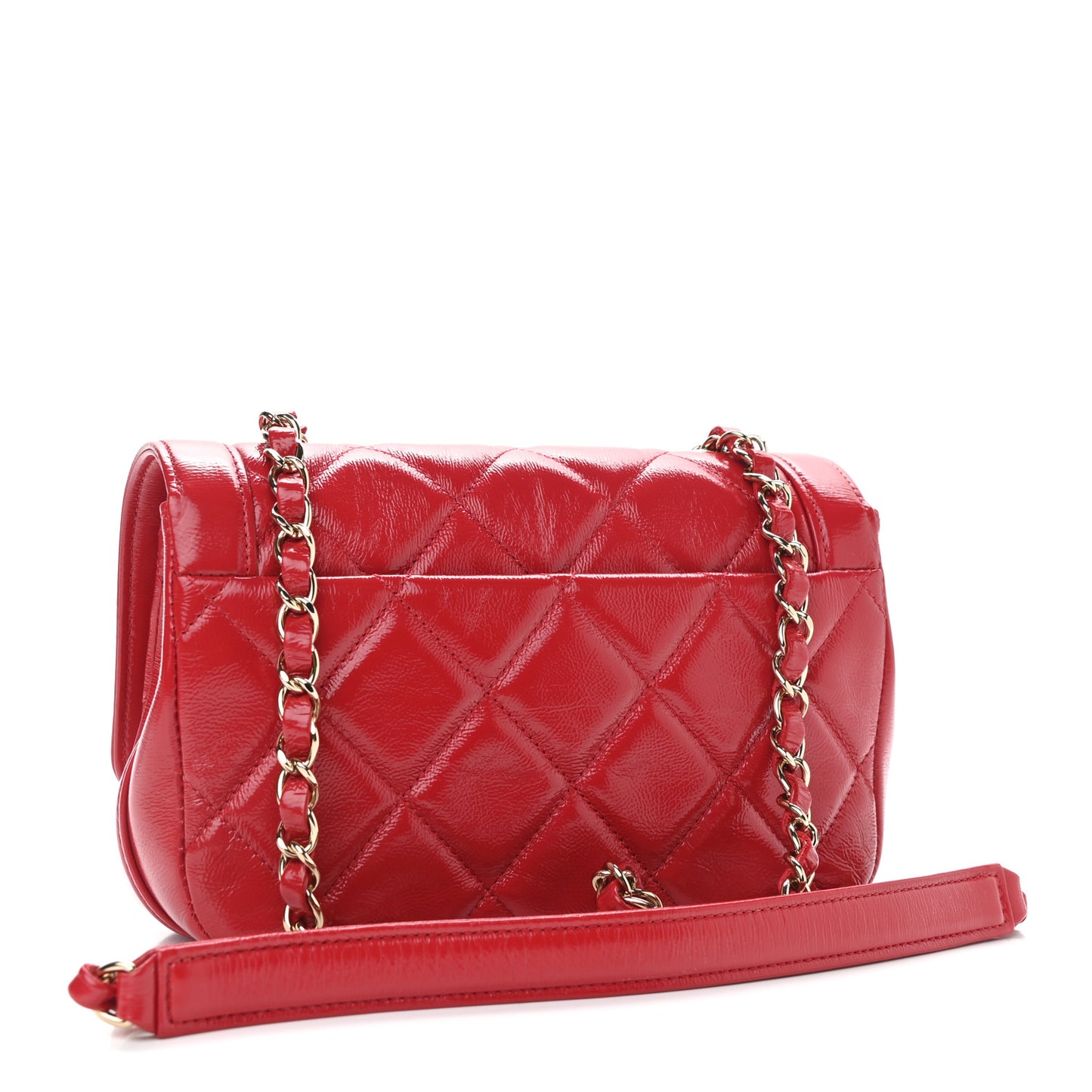 Crumpled Glazed Lambskin Quilted Mini Flap Red