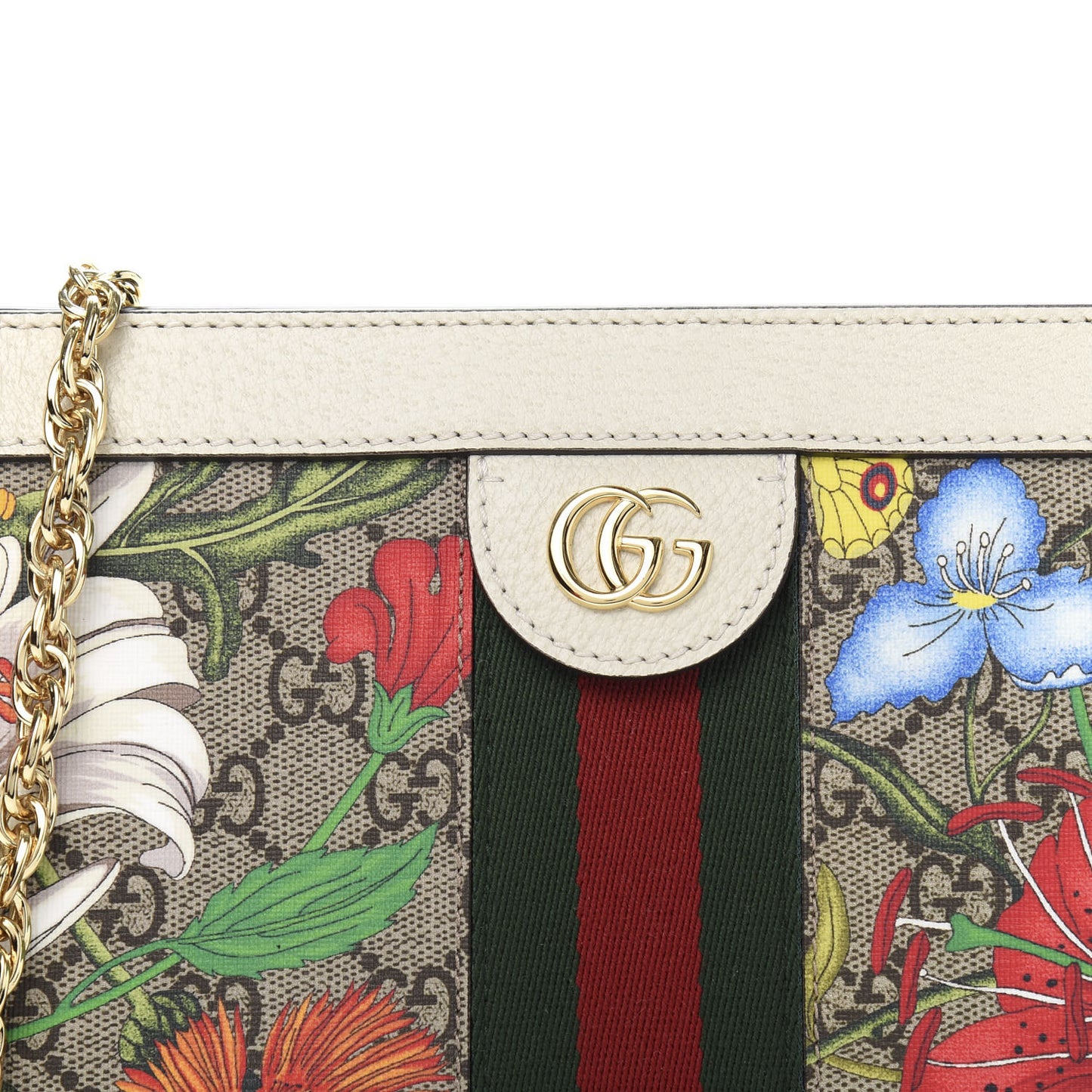GG Supreme Monogram Flora Web Small Ophidia Chain Shoulder Bag White