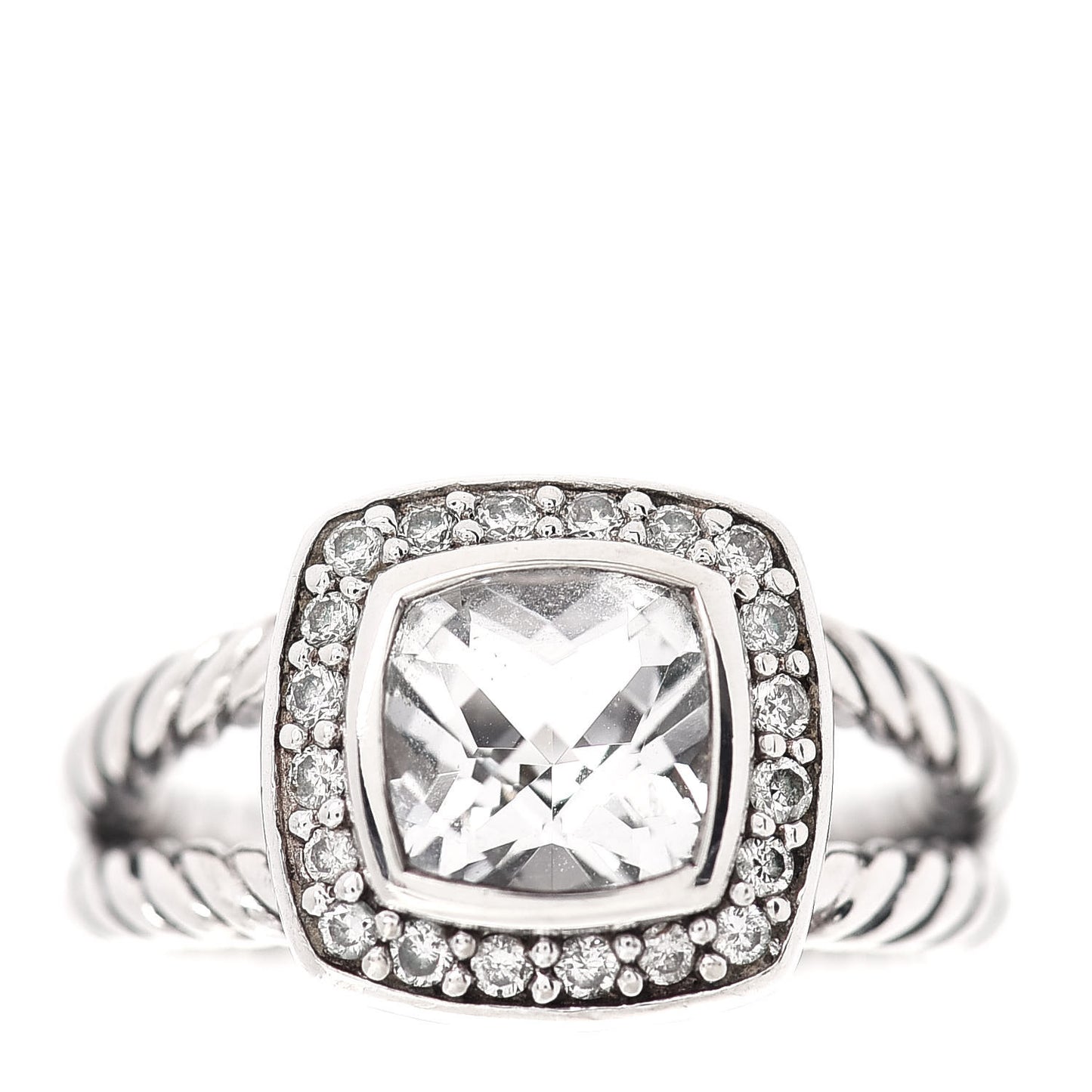 Sterling Silver Diamond White Topaz 7mm Petite Albion Ring 50 5.25